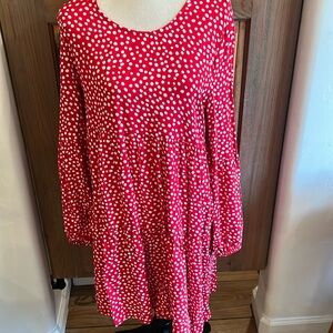 Time and Tru Red and White Polkadot Dress, Size M, Tiered Dress, Long Sleeves